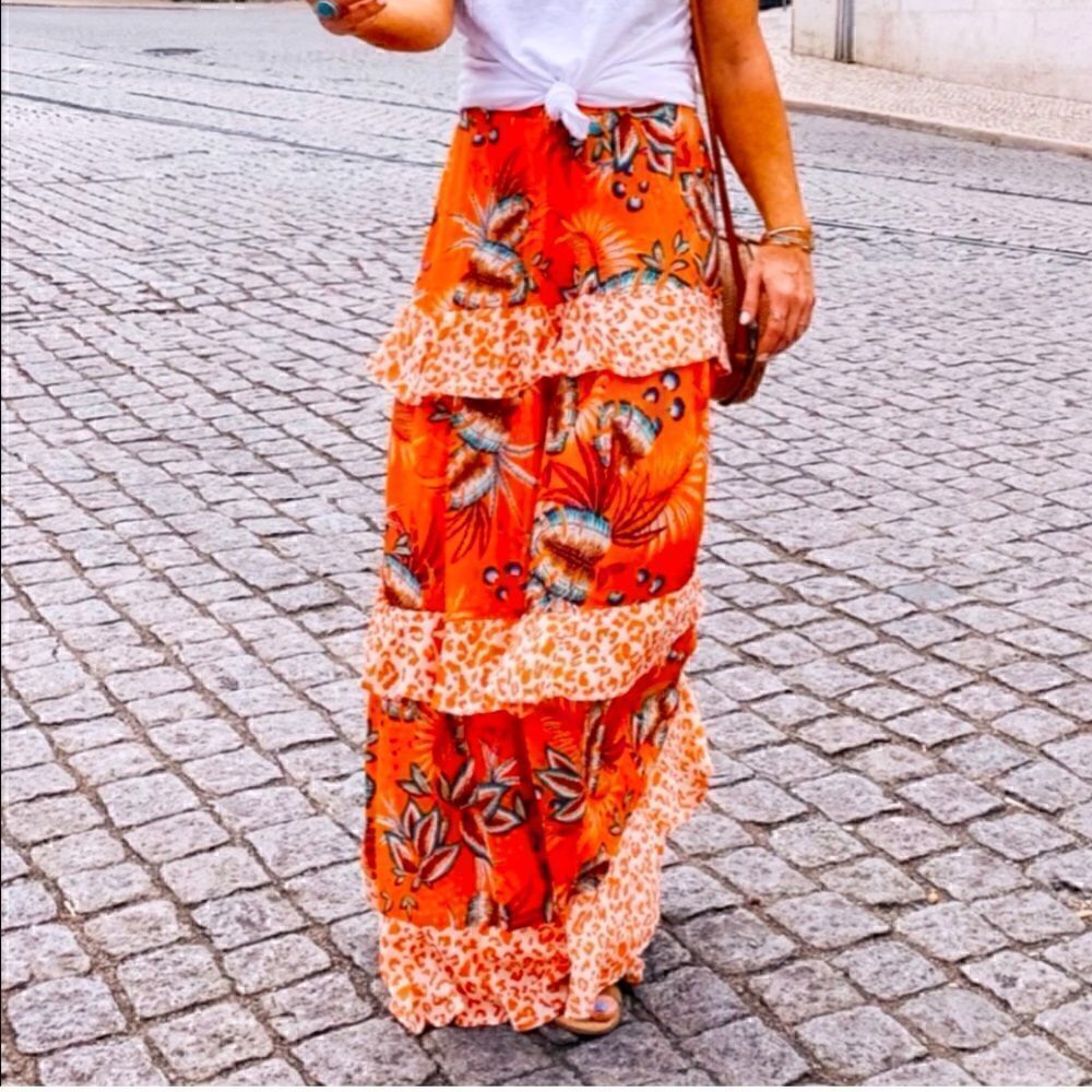 Farm Rio ruffle tiered maxi skirt NWT
